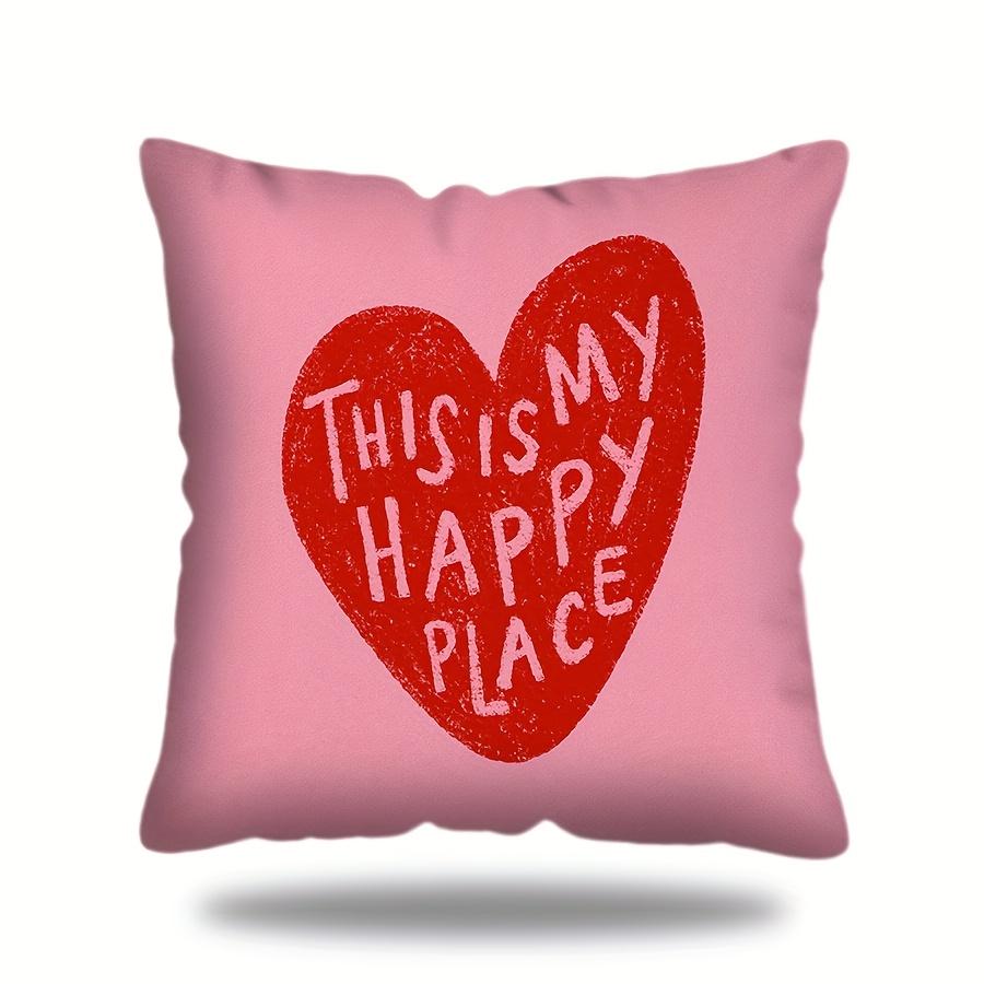 1pc "This Is My Happy Place" Heart Print Throw Pillow Cover - Cute Heart with Smiling Face & 'XOXO' Suitable for All Rooms, Bed, Couch