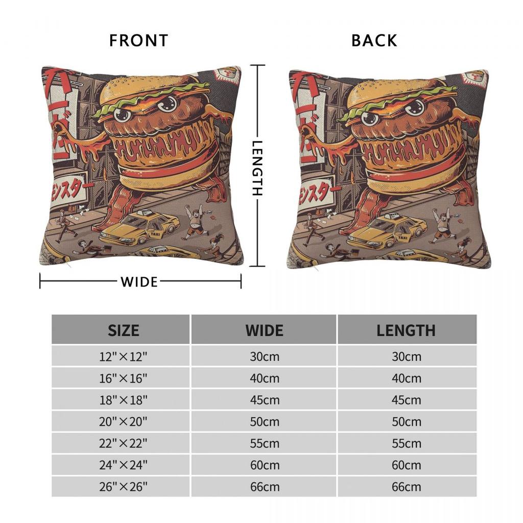 Burgerzilla Square Pillowcase Polyester Linen Velvet Pattern Zip Decor Throw Pillow Case Home Cushion Cover