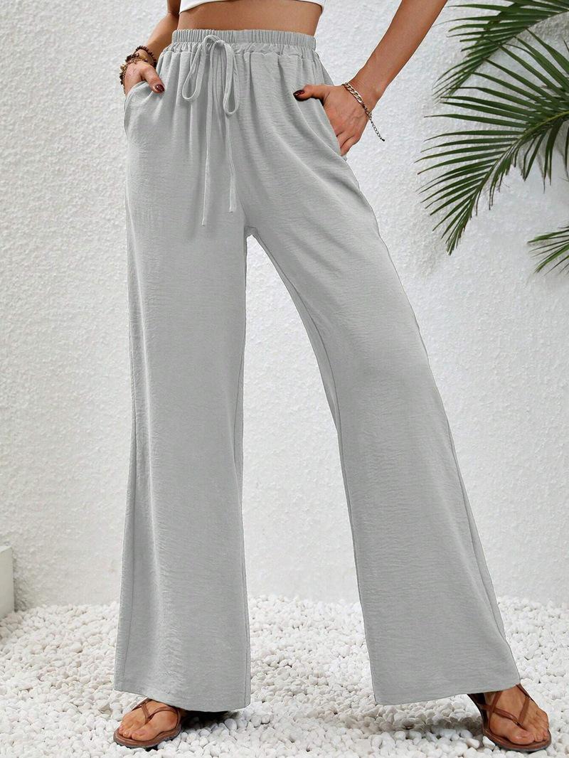 

2025 Spring/Summer Women s Versatile Solid Color Floor-Length Wide-Leg Casual Pants XXL світло-сірий колір
