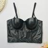 Womens PU Leather Corset Top Sleeveless Bustier Push Up Removable Straps Slim Fit Short Length Party Daily Wear