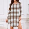 Women's Long-sleeved T-shirt Dress With Round Neck, Knee-length, Loose Fit, Casual And Pockets