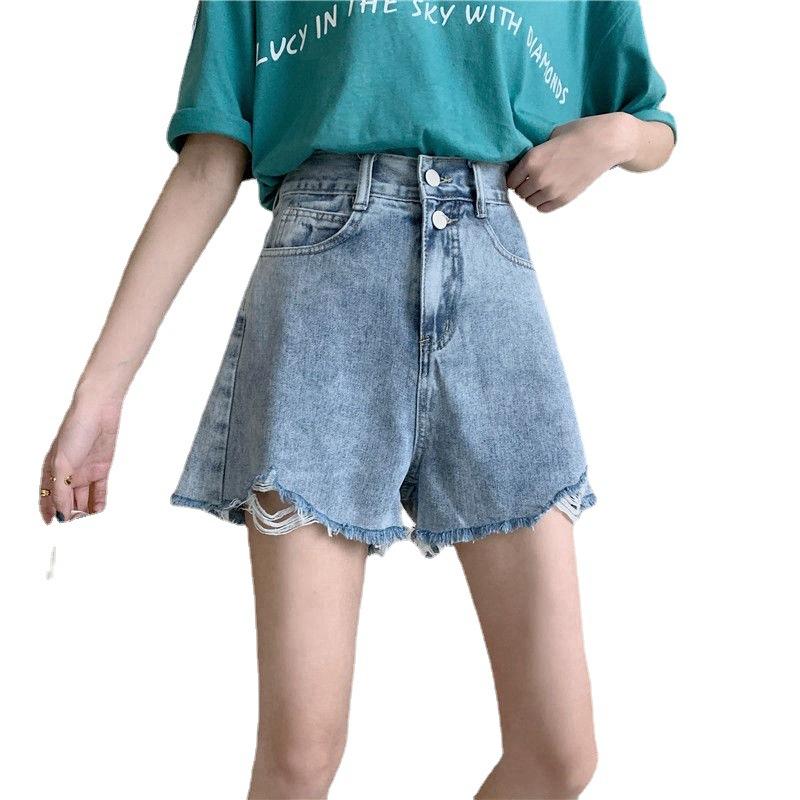 Pants Classic and Minimalist Fashion Versatile Summer Female Loose High-waisted Broken Holes Thin A-line Thin Section of The Raw Edge Denim Shorts