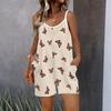 Tuta corta da donna senza maniche con spalline sottili, stampa farfalle, tasca, corta