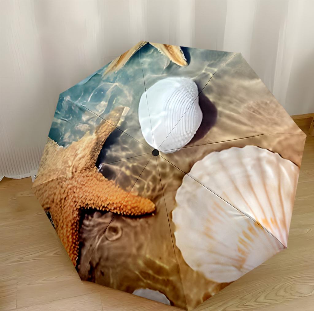 Oceanic Starfish Pattern Outdoor Automatic Umbrella Compact 8-Rib Design Foldable Design Durable Everyday Carry Umbrella Stylish Accessory