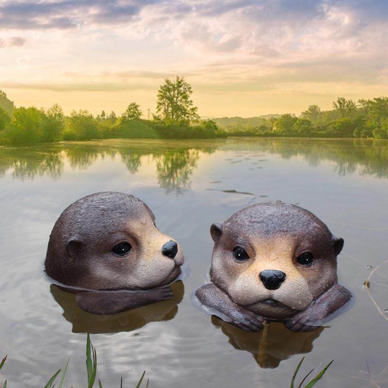 Floating Otters for Pond Yard Floating Pool Decorations Resin Otters Shape Weather Resistant Floating Statue Fish Pond
