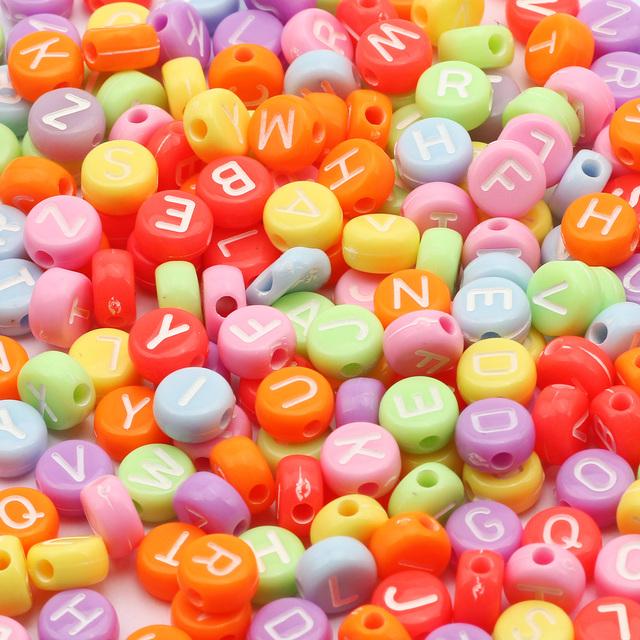 100Pcs Acrylic Flat Letter Beads Alphabet Round Smile Spacer Loose Bead For Diy Jewelry Bracelet Charm Supplies