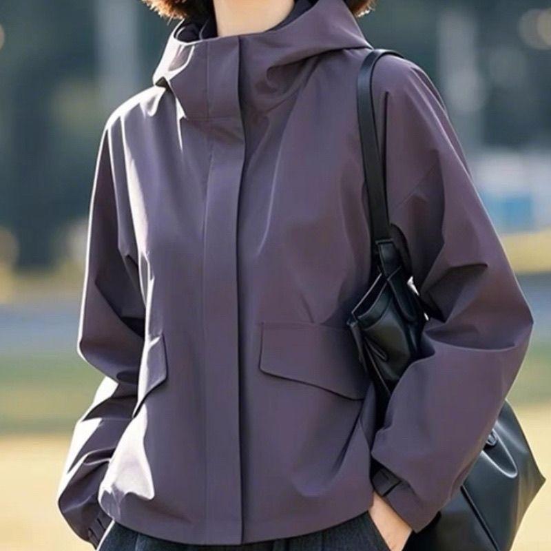 Trendy Short Purple Coat for Women Slimming Unique Style Spring Outfit Petite Sizes