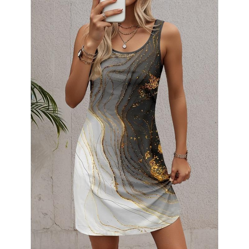 Women s Sleeveless Crew Neck Tank A-Line Mini Dress S