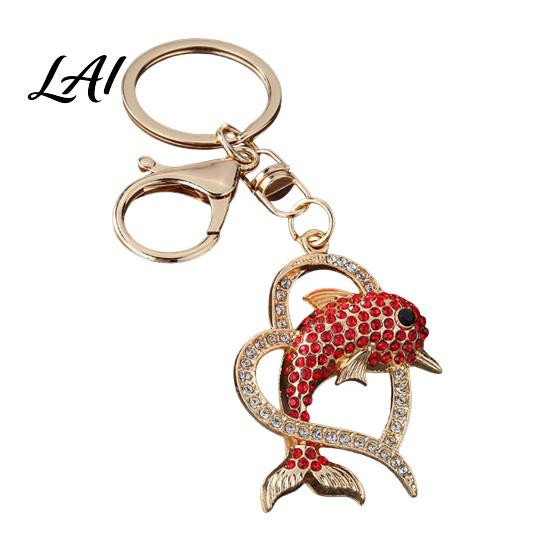 Sparkling Key Chain Rhinestone Love Heart Dolphin Keychain Ring for Women Bag Decoration Keychain Decorative Car Keys Handbags Backpacks Purses
