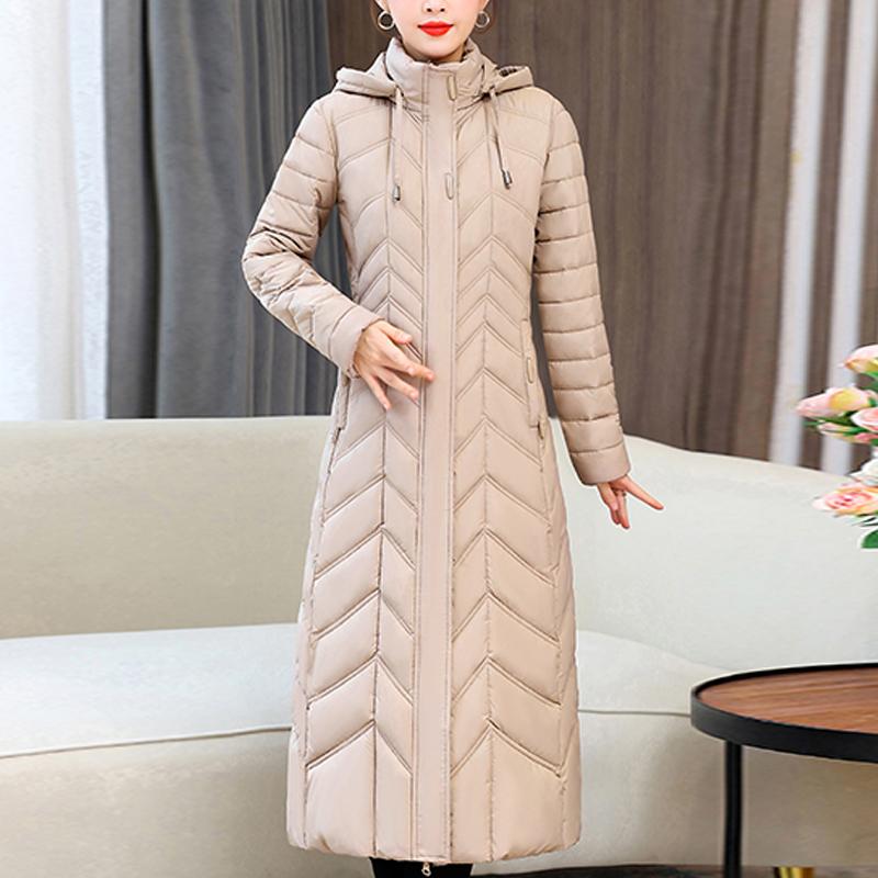 

Элегантное Женское Зимнее Длинное Пальто с Капюшоном Повседневные Толстые Теплые Парки Женские Куртки 5XL хаки