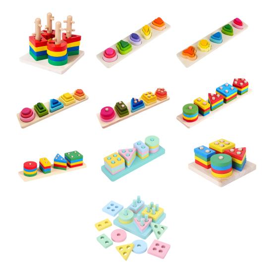 Kids Stacking Building Block Toy Toddlers Boys Girls Geometric Shapes Sorting Color Learning Fine Motor Skills Educational Building Block Toy