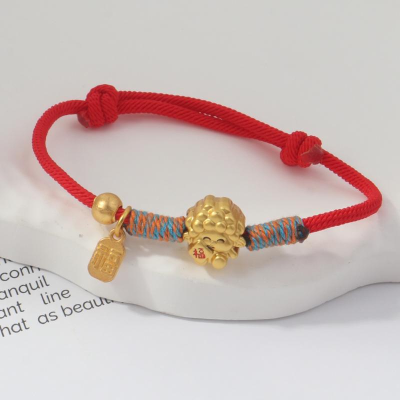 Adjustable Zodiac Goat Braided Bracelet Gold Plated Charm  Braided Rope Bracelet  Chinese Style Beads Womens