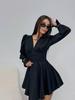 Elegant Women's Spring V-Neck Solid Color Long Sleeve Party Dress