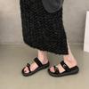 Fashion New Flat Platform Versatile Slip Beach Shoes Summer New Round Toe Open Toe Metal Buckle Soft Sole Casual Sandals