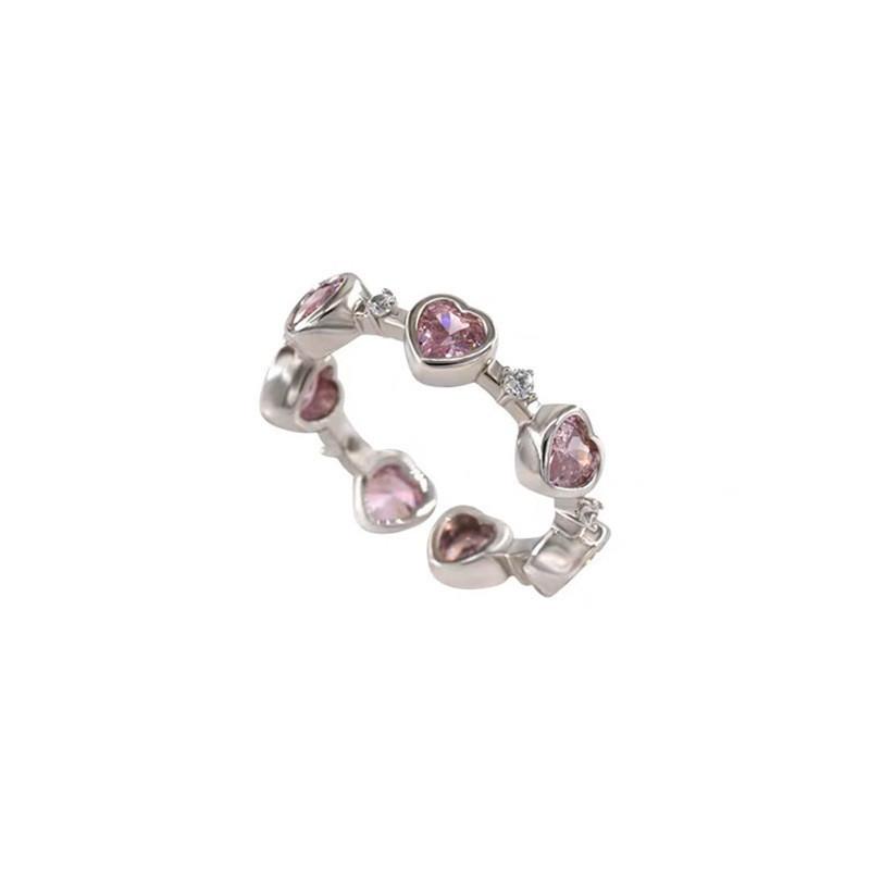 Geometric Trendy Pink Heart Adjustable Ring For Women Fashionable Distinctive Accessory Copper