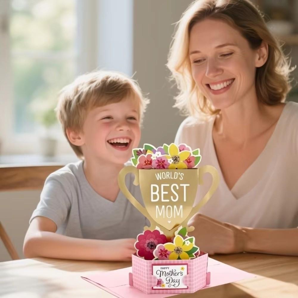 Romantic 3D Award Cup Greeting Cards with Envelope Stereo Love Postcard  Festival Decoration