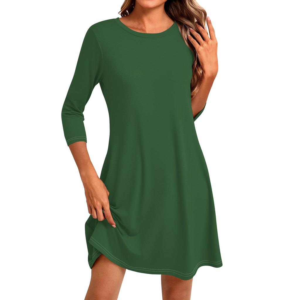 Women's Fashion Casual Color Round Neck Three-quarter Sleeve Short Dress