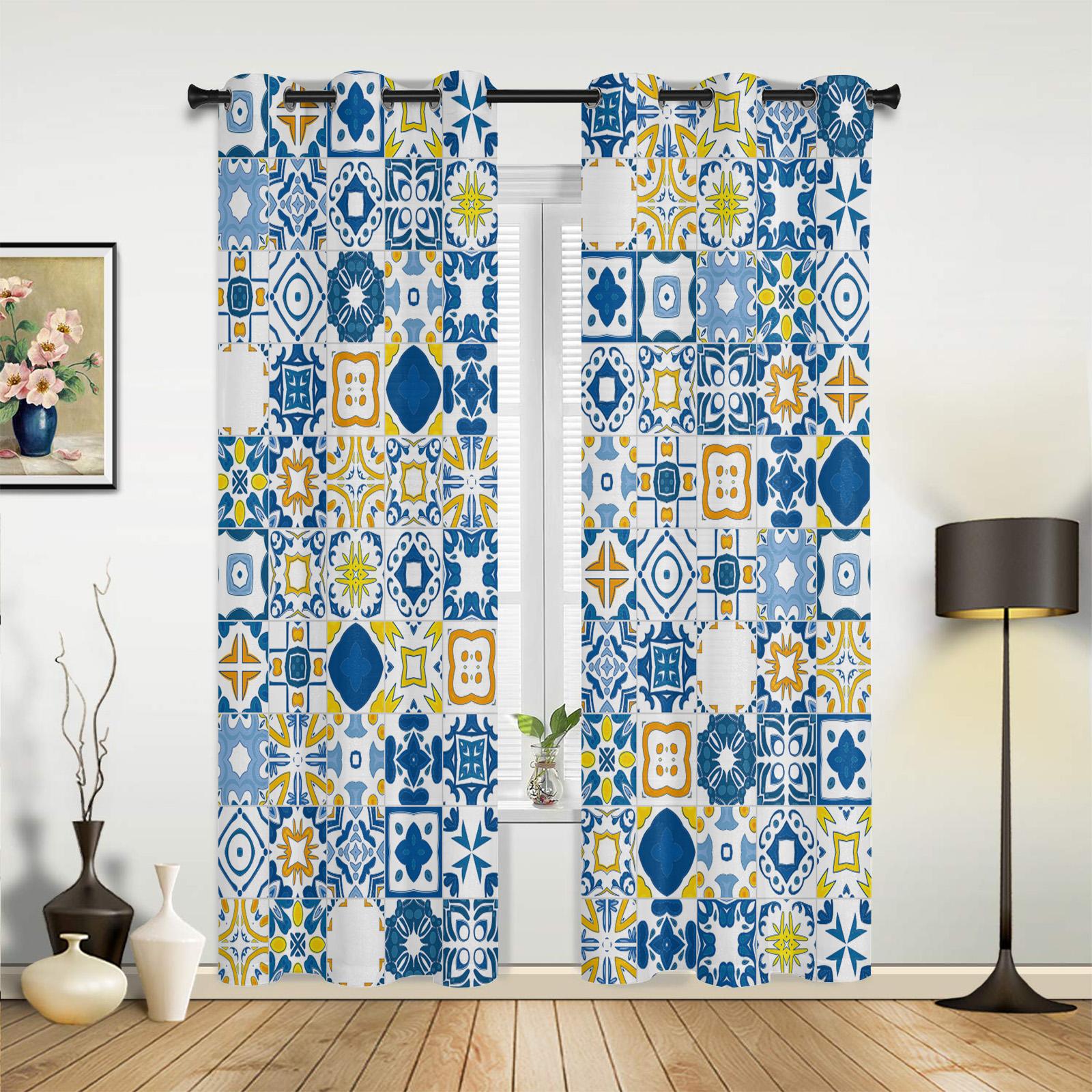

Ethnic Style Abstract Flower Curtains Bedroom Living Room Drapes Kitchen Children Window Curtain Home Decor Bohemian Polyester Washable Great Ready W100*H130(CM)-Hooks&2PCS