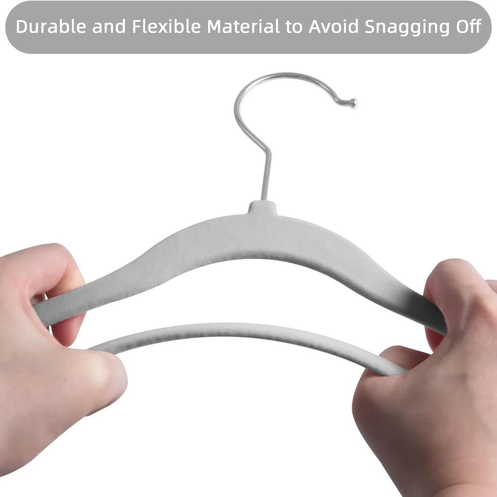 KUUJOJO Pack of 10/20/30-Children's Velvet Non-Slip Hanger, Slim and Space Saving - 360° Swivel Hooks,Durable Junior Hanger