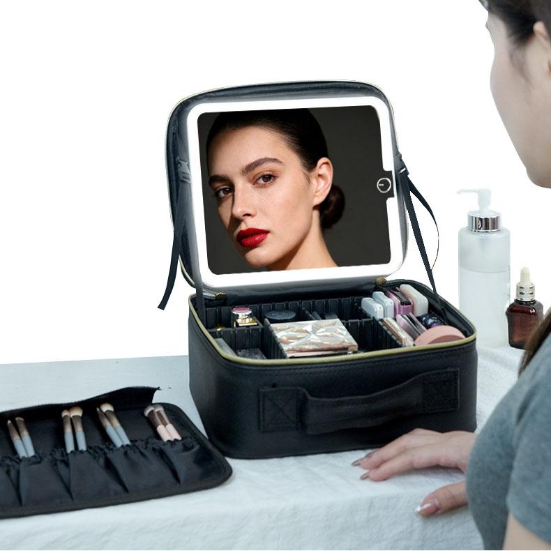 Portable LED Desktop Mirror Makeup Case with Personalized Foldable Design Large Capacity Makeup Storage Bag Essential for Beauty