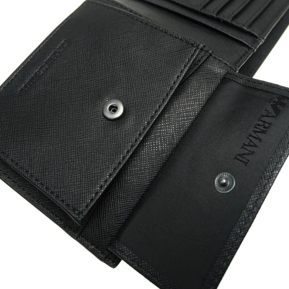 Emporio Armani Bonded Leather Y4R165 Y019V 81072 Men's Bi-fold Wallet, Black, [Used]