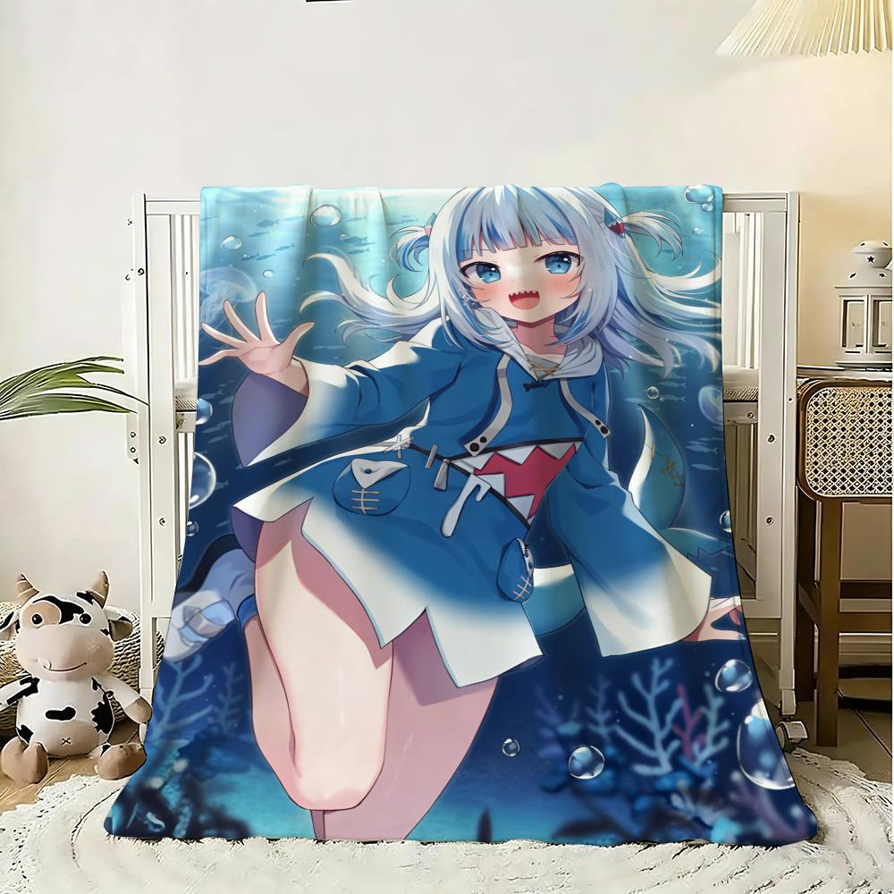 G-Gawr Gura Anime Throw Soft Flannel Throw Blanket, Lightweight Breathable Summer Nap Blanket For Sofa Home Travel Cozy Decor