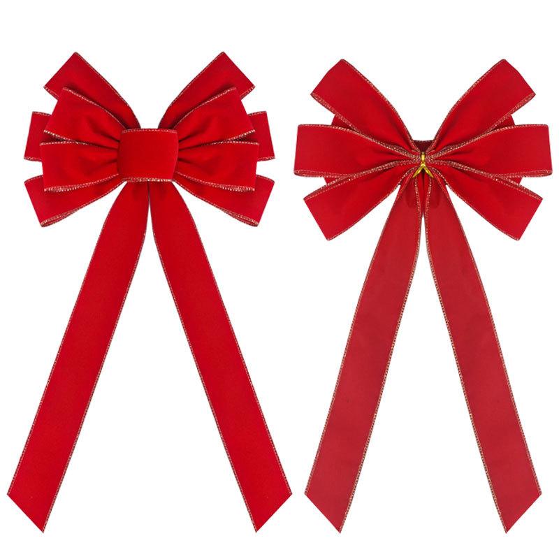 Red Christmas Bows Outdoor Decorations Large Christmas Tree Top Bow Velvet Wreath with Glitter Gold Edge Front Door Decoration