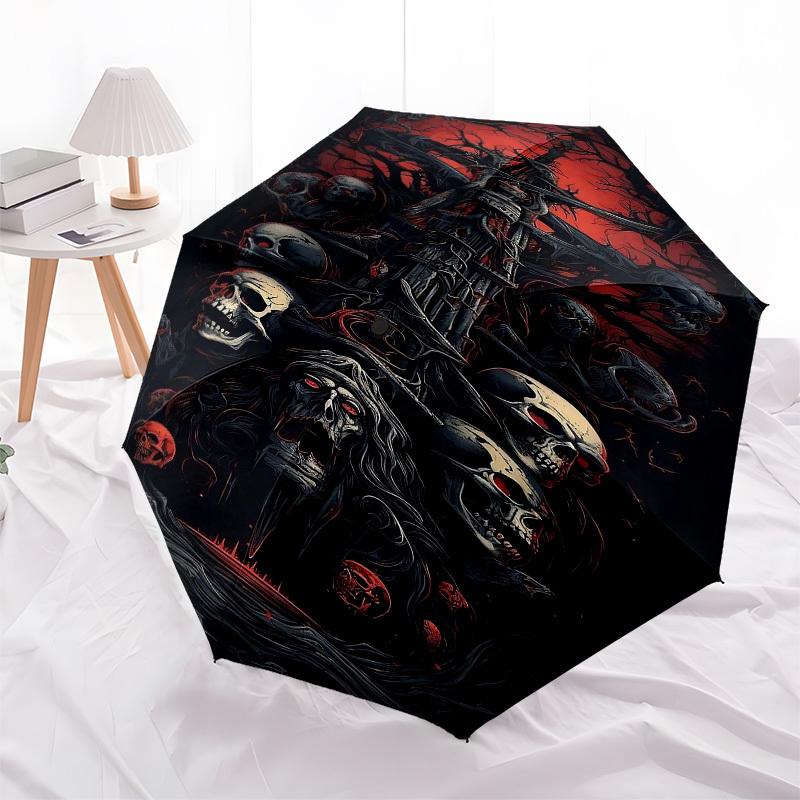 1pc Skulls TowerOpen/Close Umbrella-Windproof, Compact Travel Umbrella, Sturdy 8-Rib Shaft1153
