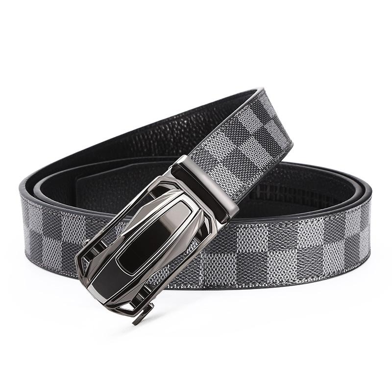 Men'S Belt Business Automatic Buckle Belt Casual Simple And Durable Pu Plaid Belt