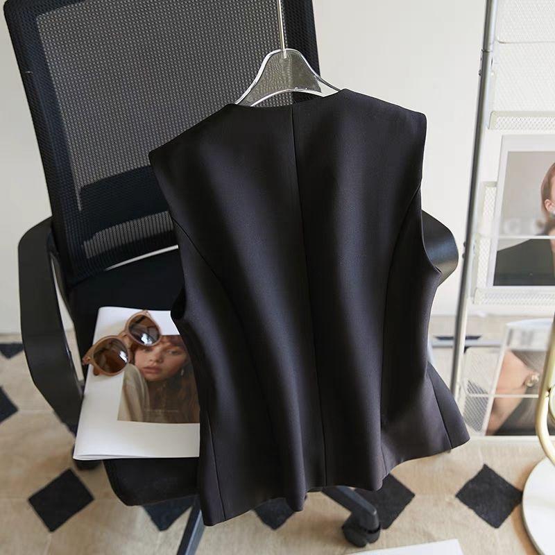 Women Slim Fit Vest Jacket Casual Spring Autumn Waist Belted Sleeveless Blazer Fashion Outerwear