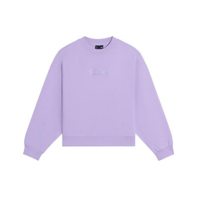 Voering Sport Trend Serie Effen Kleur Letter Strass Ambacht Ronde Hals Lange Mouw Sweatshirt Dames Tops Paars AWDS634-3