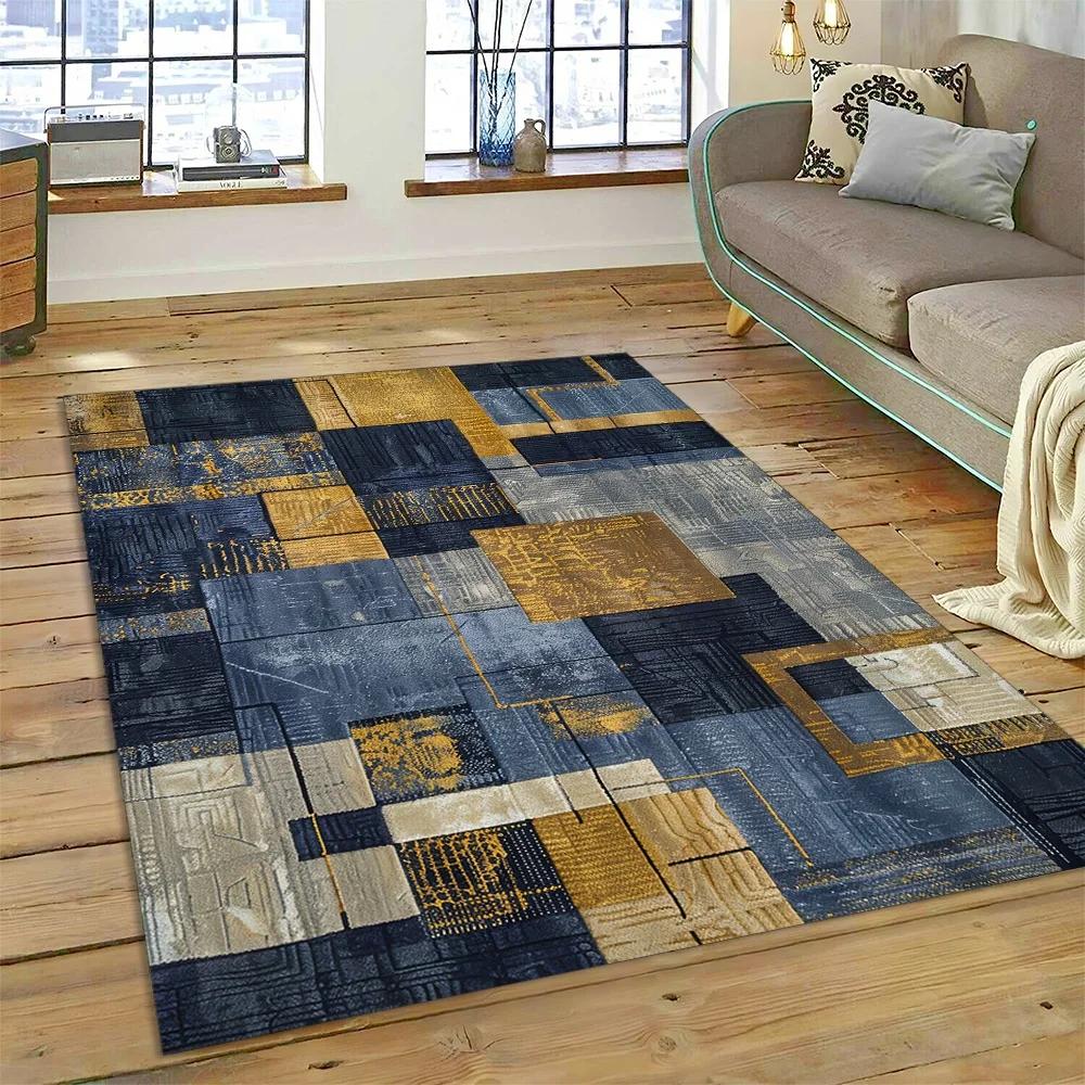 2025 New Style Bohemian Abstract Modern Art Geometry Carpet Rug for Living Room Bedroom Home Sofa Decoration,Non-slip Floor Mat