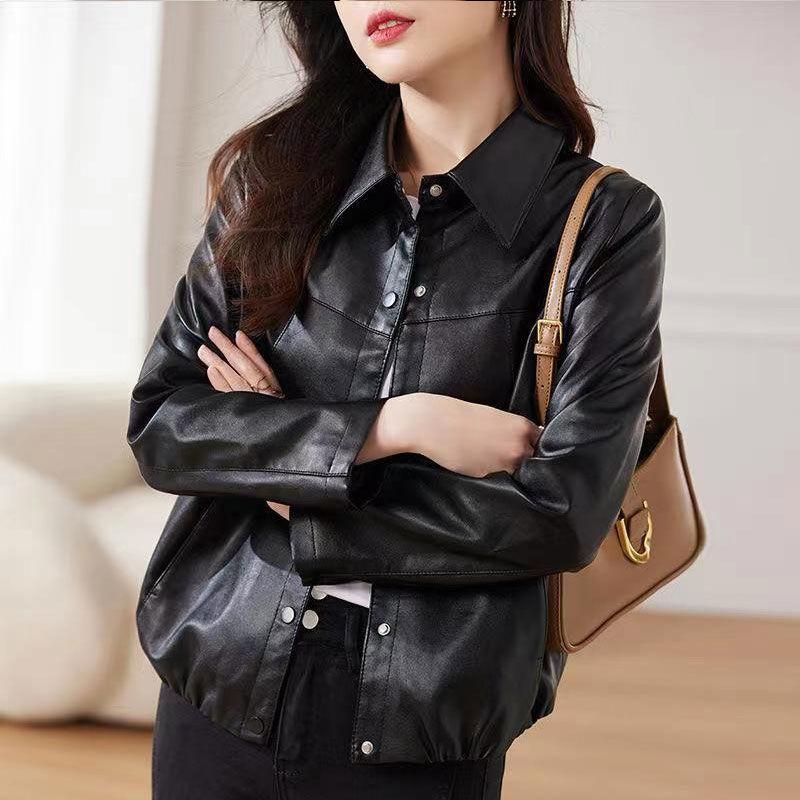 Fashion Spring Jacket for Women, Short Leather Coat, Slim-fit Motorcycle Jacket with Trendy Style and Unique Design