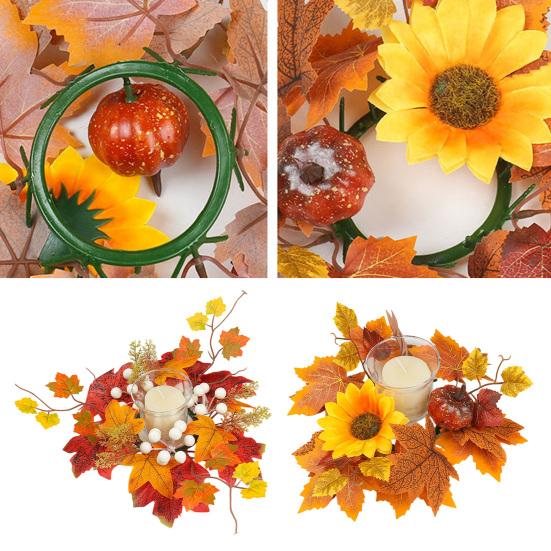 Rustic Fall Candle Decoration Rings Wreaths Artificial Maple Leaf Ring for Pillar Seasonal