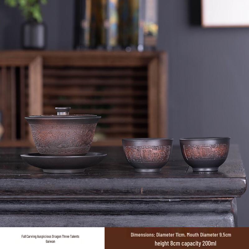 Yunnan Original Ore Purple Clay Dragon San Cai Gaiwan