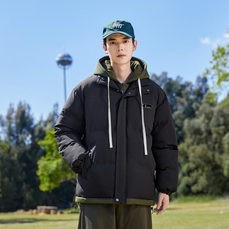 

Поддельная двухпредметная хлопковая одежда 2025 осень и зима новые продукты трендовый бренд студенческая толстовка с капюшоном утолщенная теплая хлопковая одежда парные модели XXXL чёрный