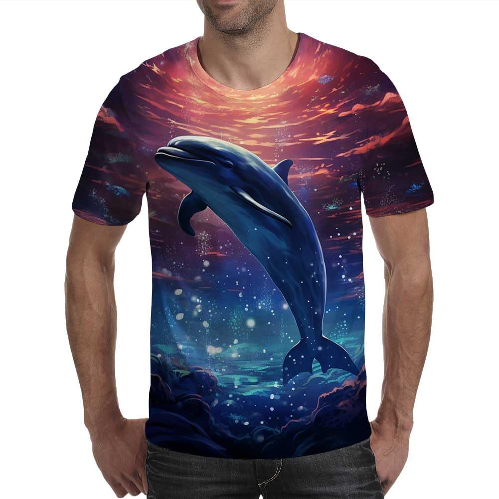 Summer Round Neck 3D Animal Pattern Print Top Fashionable Casual Short Sleeved Men's T-shirts