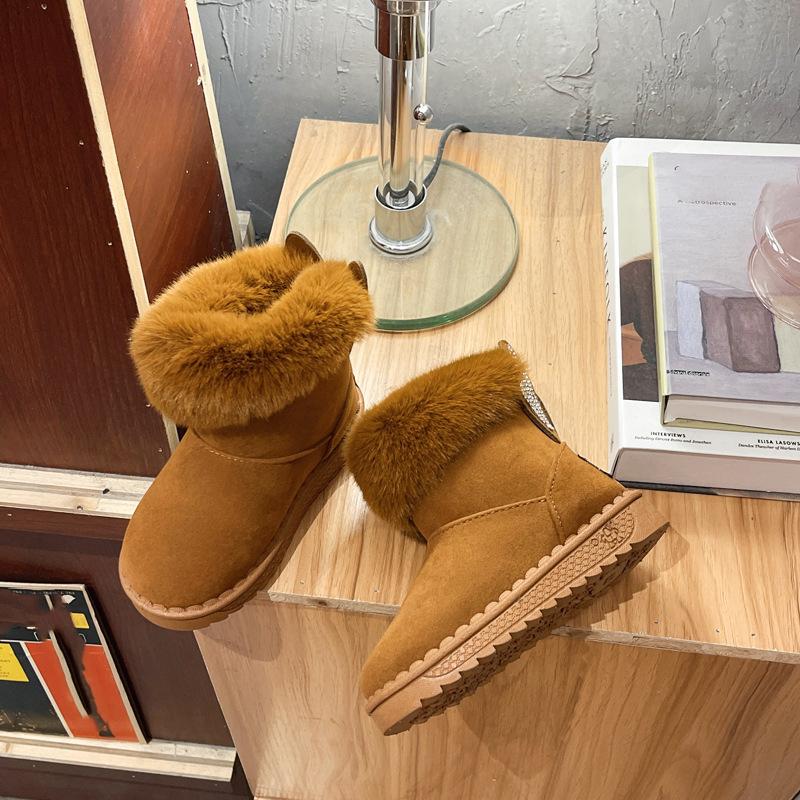 Zimní Nové Dětské Sněhule pro Dívky Plus Sametové Princeznovské Kotníkové Boty pro Dívky Teplé Dětské Bavlněné Boty pro Děti