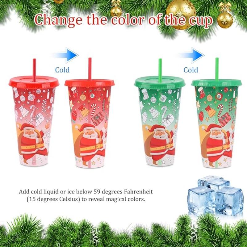 701-800ml Christmas Cups with Lids and StrawsChristmas Coloring ChangingCups Christma Reusable Cups for Water Iced Coffee Or Tea
