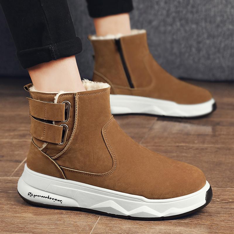 Zimní Pánské Hrubé a Plyšové Teplé a Módní Silná Podrážka Vysoké Kotníkové Bavlněné Boty Sněhule Ležérní Bavlněné Boty