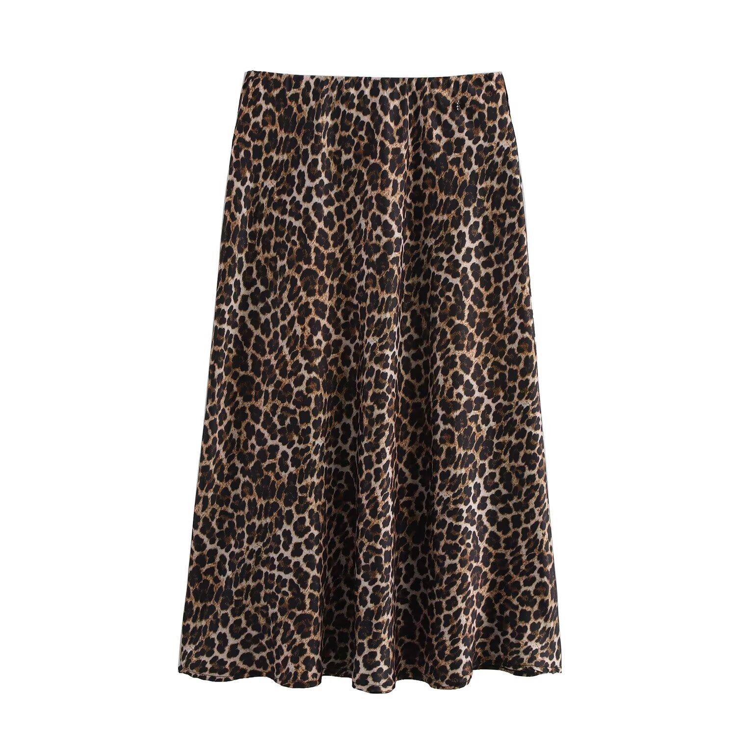 

Women s 2025 Summer Retro Leopard Print High-Waisted Bodycon Midi Skirt Large