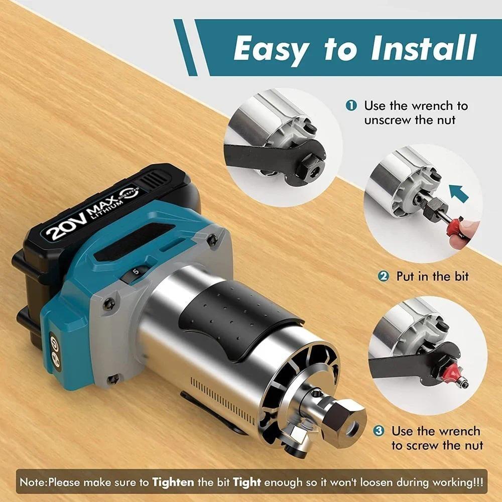 5 Geschwindigkeiten Bürstenloser Elektrischer Hand-Trimmer Kabellos Tragbar Holzfräse Holzbearbeitung Gravur Nutenfräse für 18V Akku