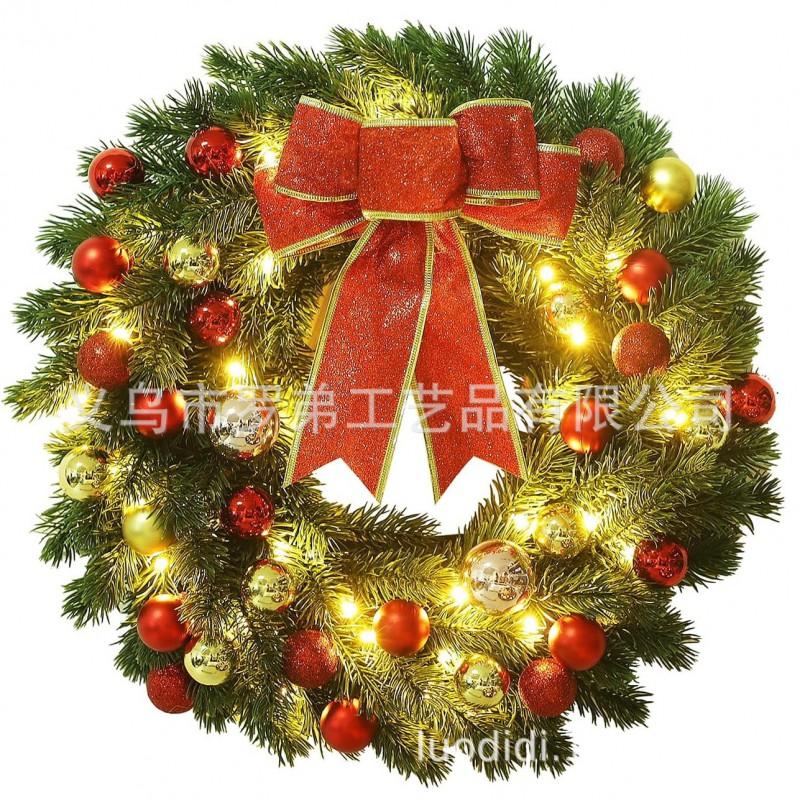 Christmas Decorations Set: LED String Lights Red Poinsettia Flowers Wreath Door Hanging Home Festive Interior