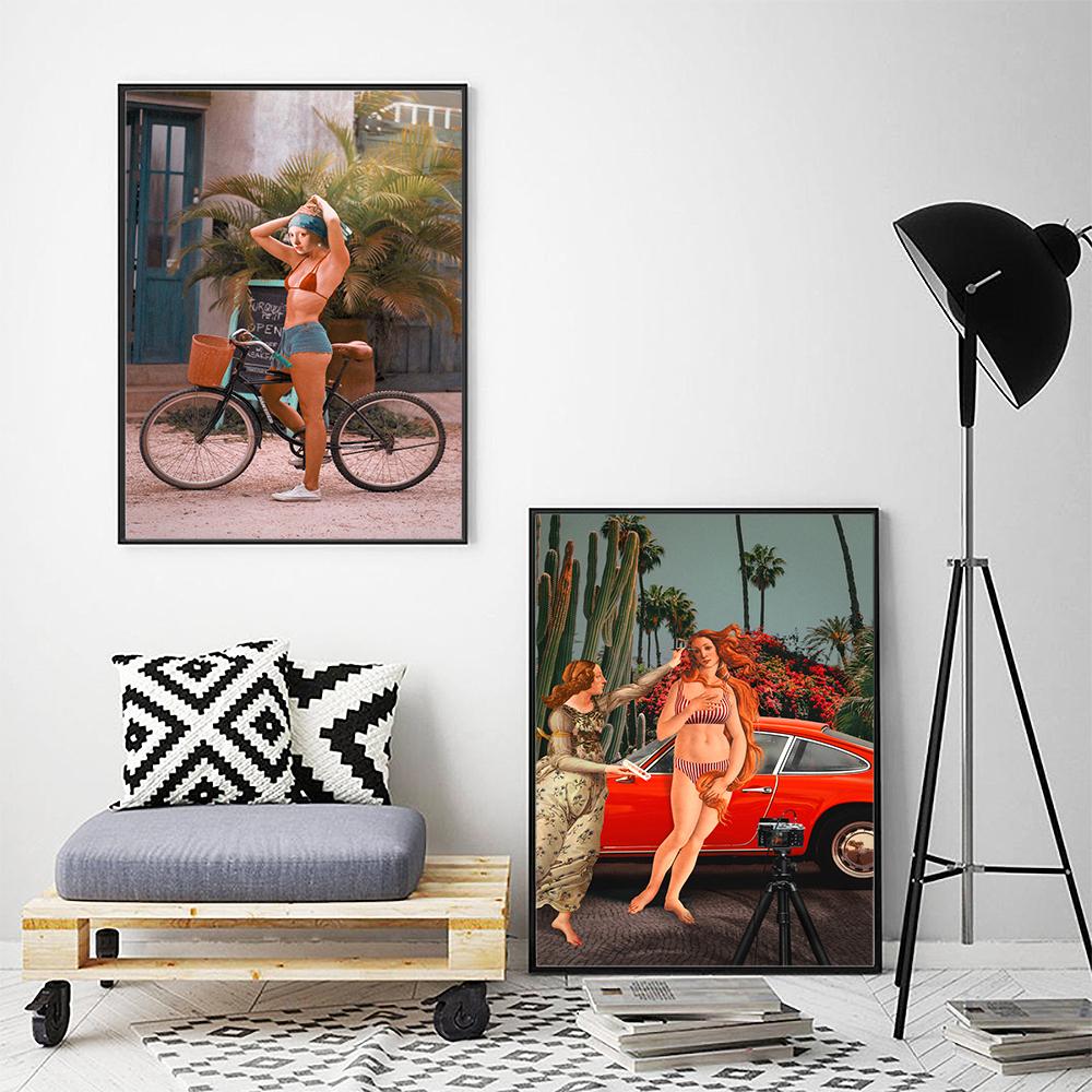 Nude Woman Mona Lisa Sexy Girl Wall Art Poster Print Retro Nordic Mural Frail Bikini Canvas Painting Living Bed Room Home Decor