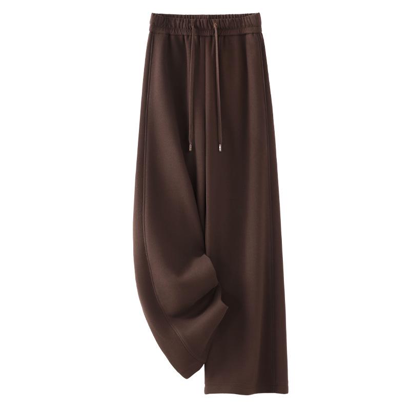 Women's Off-White Wool Wide-Leg Pants - Autumn/Winter 2024, Soft and Thickened Straight-Leg Design.