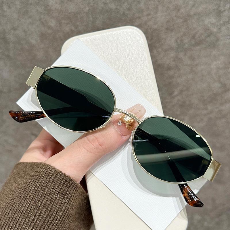 Fashion Elliptical Frame Metal Sunglasses High Sense Cat Eye Frame Sunglasses Internet Celebrity Street Shot Retro Sunglasses