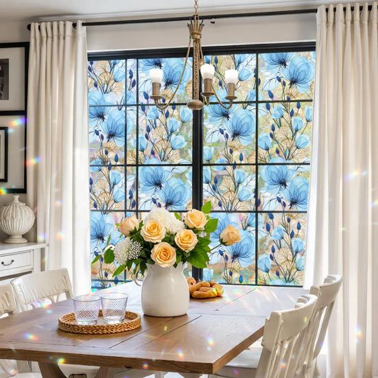 Window Privacy Film Wildflower Decorative Static Cling Vintage Floral Butterfly Window Stickers Non-adhesive Easy Care Decals for Home Kitchen Living