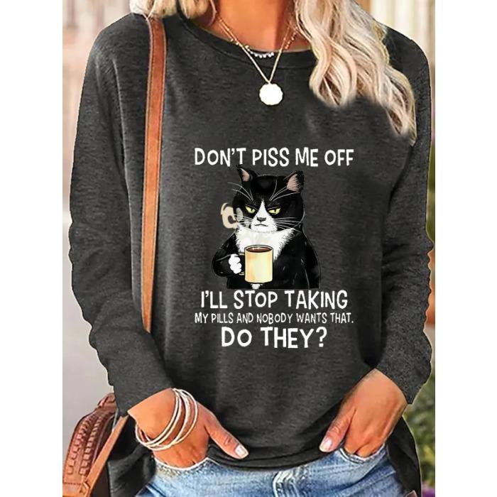 Round Neck 3D Printed Animal Pattern Top Fashionable Casual Long Sleeved Women's T-shirts