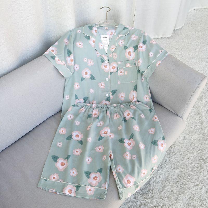 

Women s Pajamas Summer Cotton Silk Short Sleeve Thin Two-Piece Suit Plus Size Spring & Fall 2022 New Arrival Summer Home Wear Light green XL