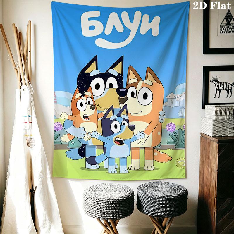 Bluey Cartoon Poster Wall Hanging Printed Fabric Blanket Decorative Tapestries for Bedroom Living Room Home Decor